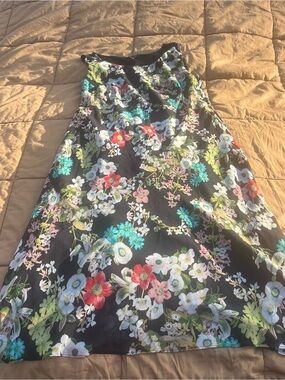 SI Collection Black Floral Midi Dress with Bright Multicolor Blooms Plus Size 14